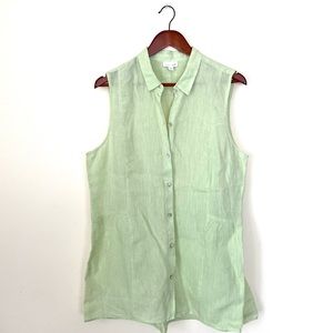 J. Jill Womens Love Linen Sleeveless Button Down Peplum Shirt Size Large